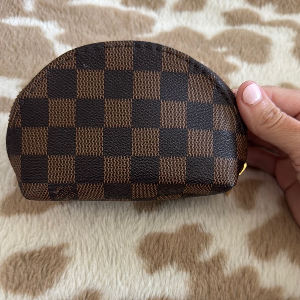 Inspired Small Checkered Brown Cosmetic Bag
